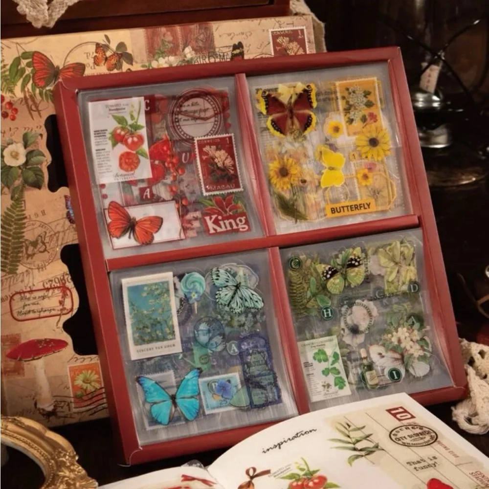 Set of 100 Small Sheets of Vintage Style Stickers